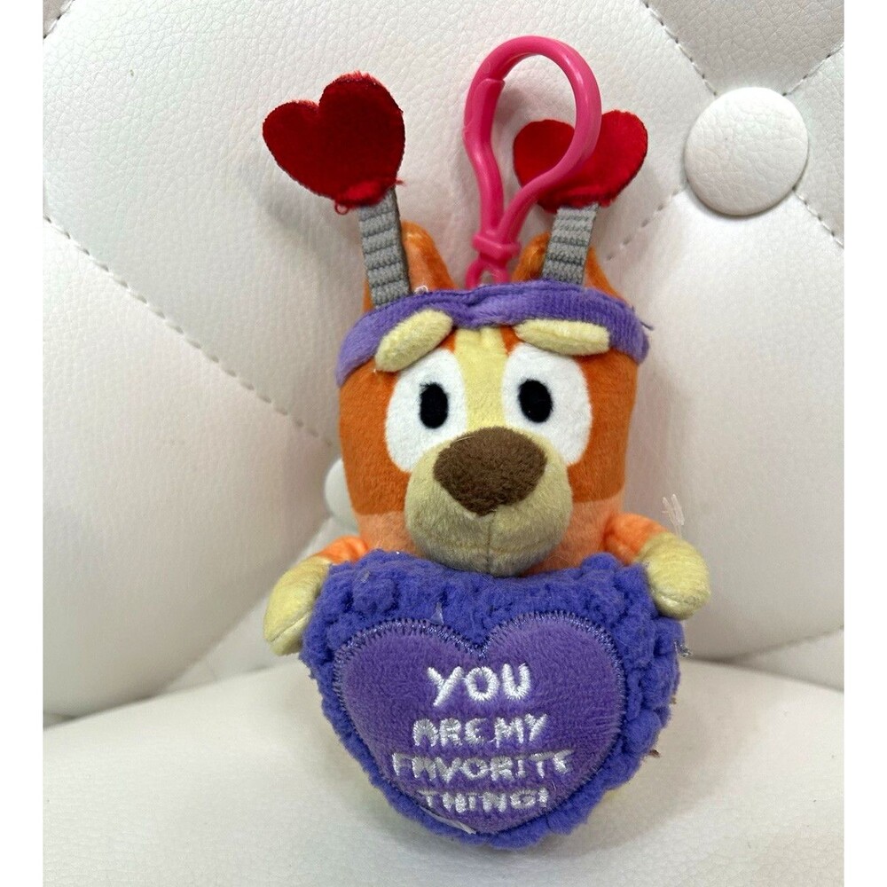 Bluey Bingo Plush Keychain 7 in Orange/Purple Heart "You Are My Favorite Thing"
